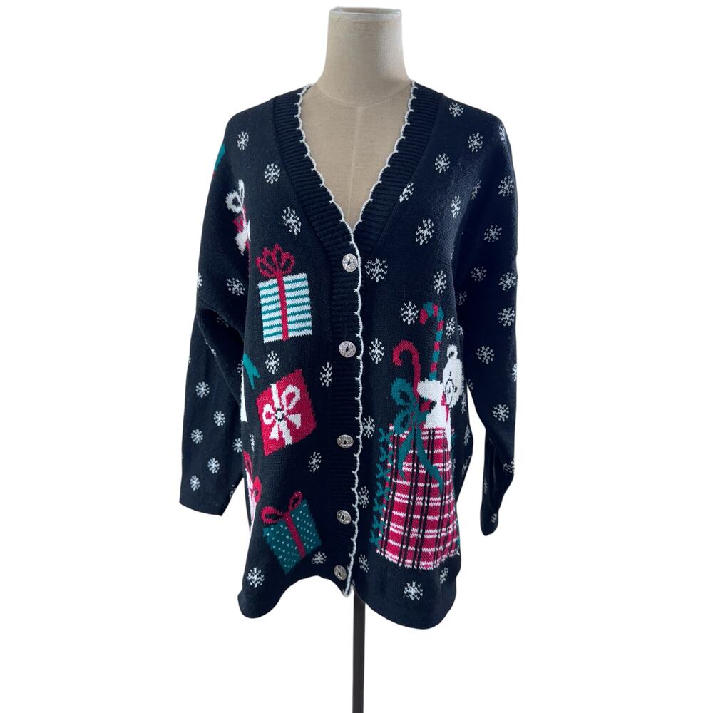 VINTAGE"NUTCRACKER" Teddy Bear,Button Up, Cardigan Sweater, Grandma,Classic,Ugly